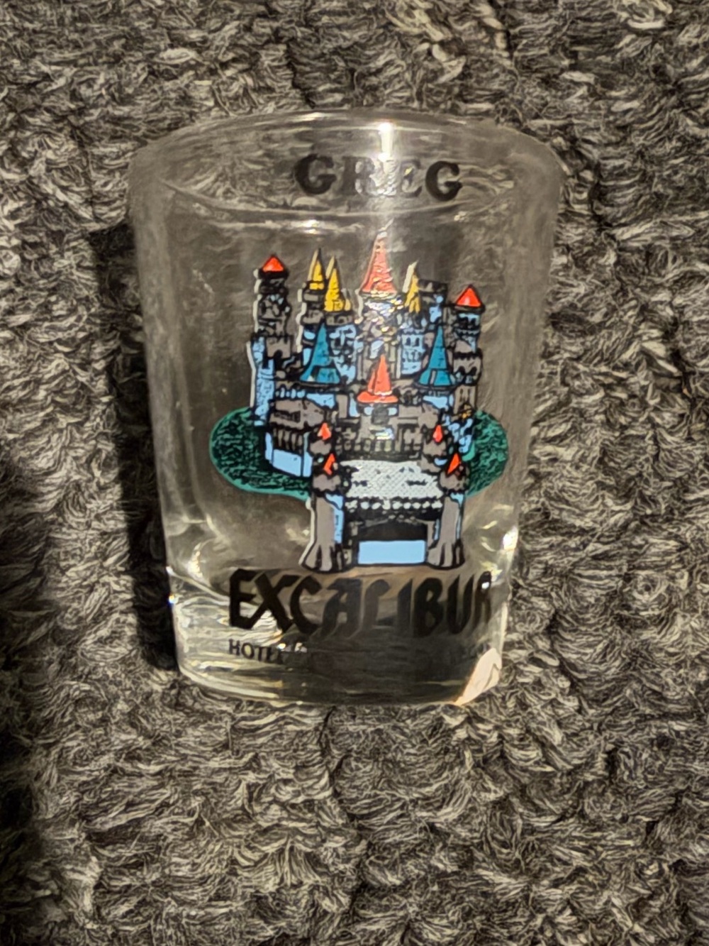 Excalibur casino Greg shot glass